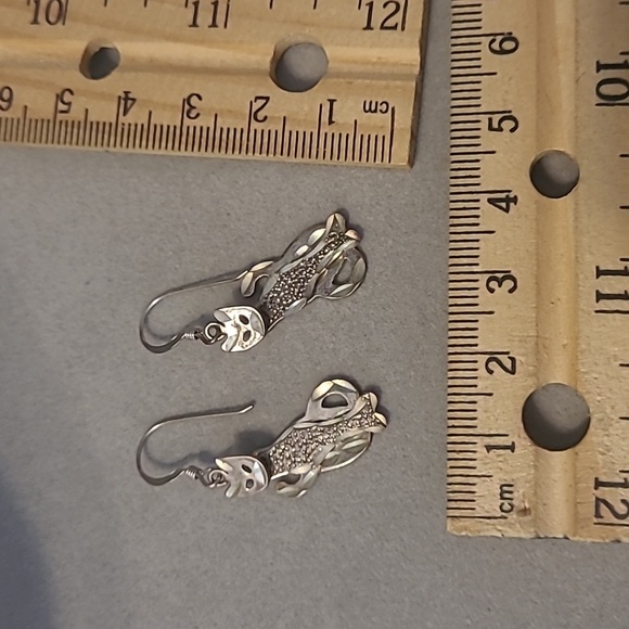 925 Sterling Silver Articulated Cat Dangle Earrings - 1970s Vintage Folk Art - Picture 12 of 12